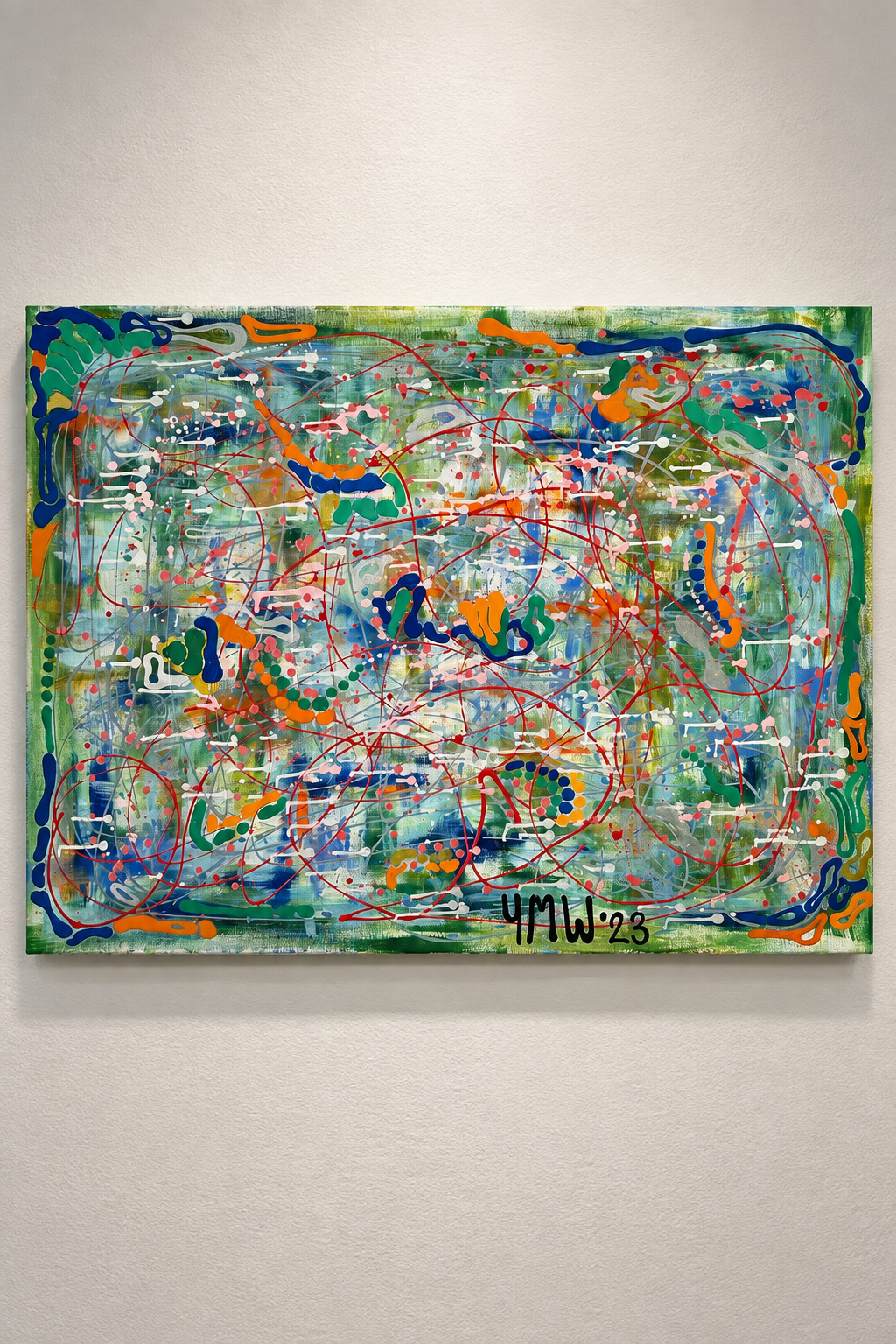 Yannick Weinberger's painting 'Organised Chaos Part 2' Abstract original wall art in green colours