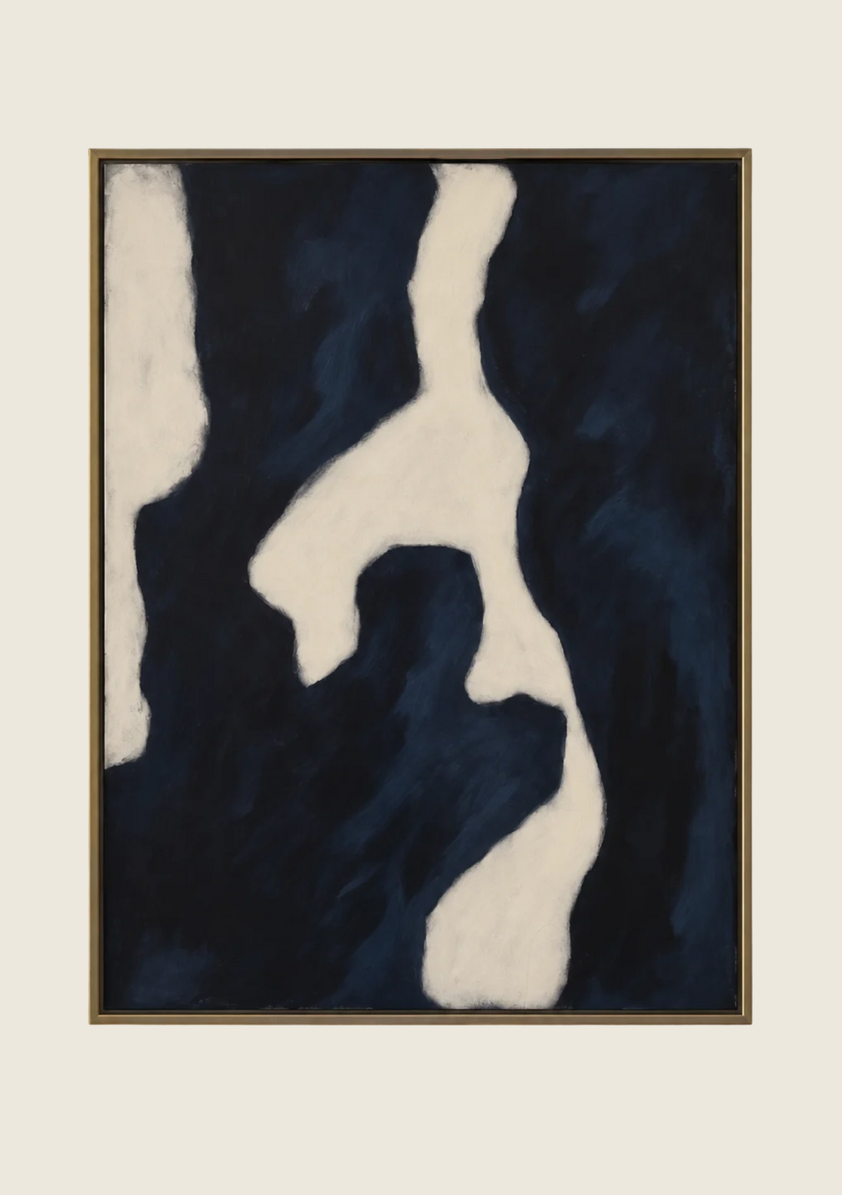 Navy blue, Ivory coloured oil painting on linen canvas, golden frame