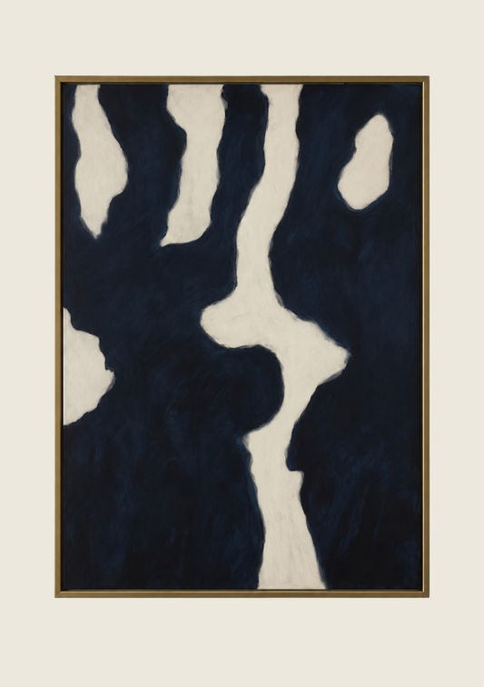 Navy blue, Ivory coloured oil painting on linen canvas, golden frame