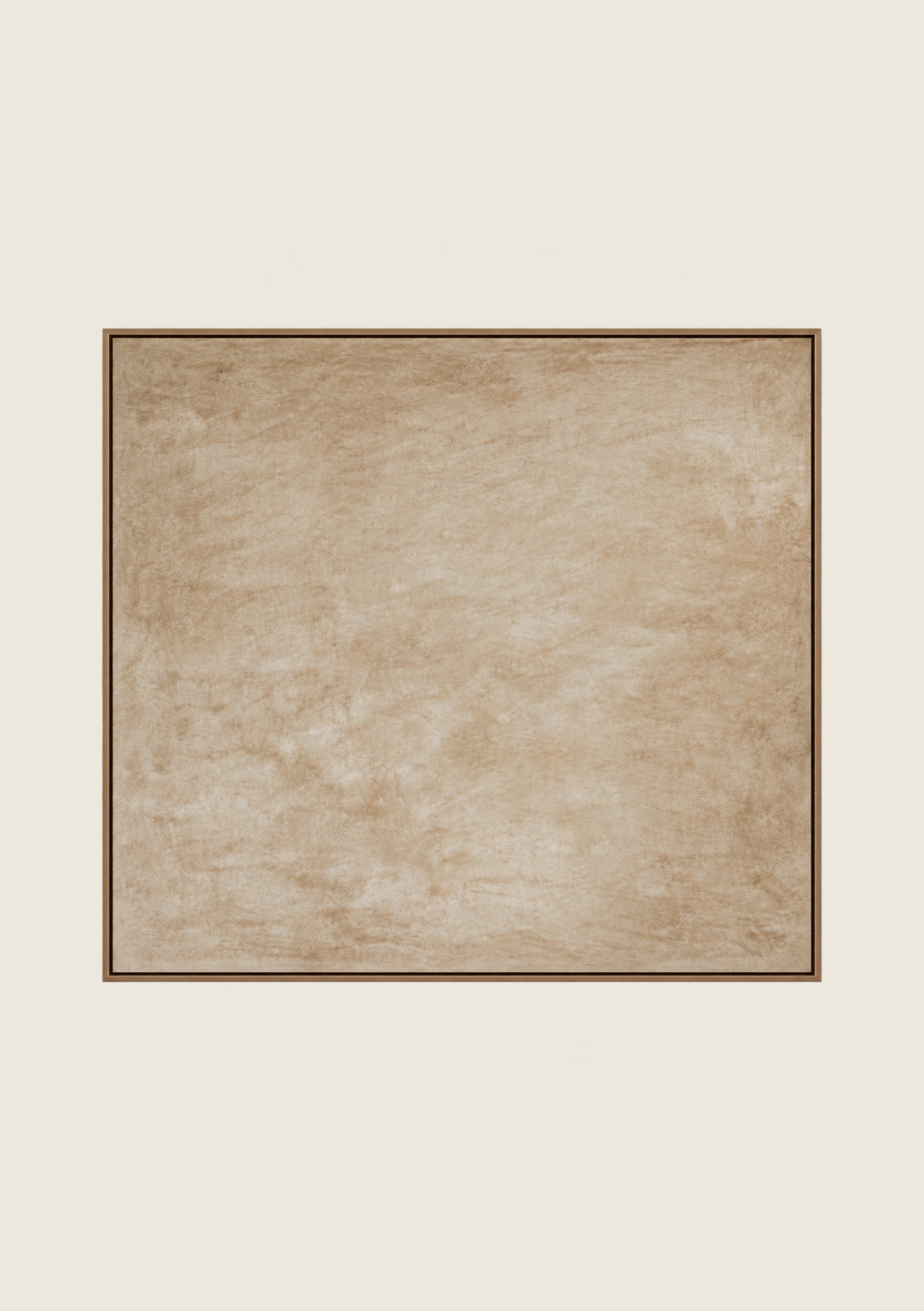 Dune Mist, a minimalist beige abstract painting featuring soft sandy tones, delicate mottled textures and subtle ivory variations, framed in natural wood.