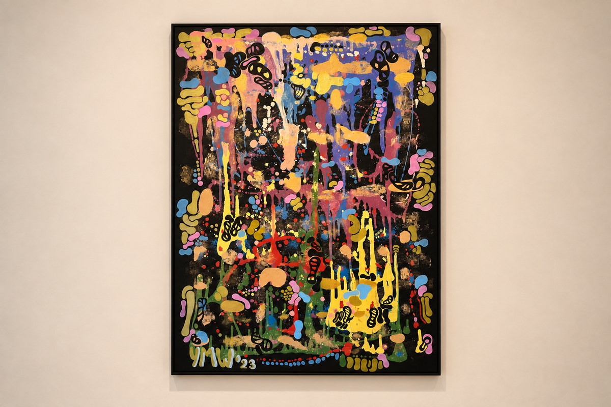 Yannick Weinberger’s painting ‘Emotions on Black’, abstract original wall art on canvas