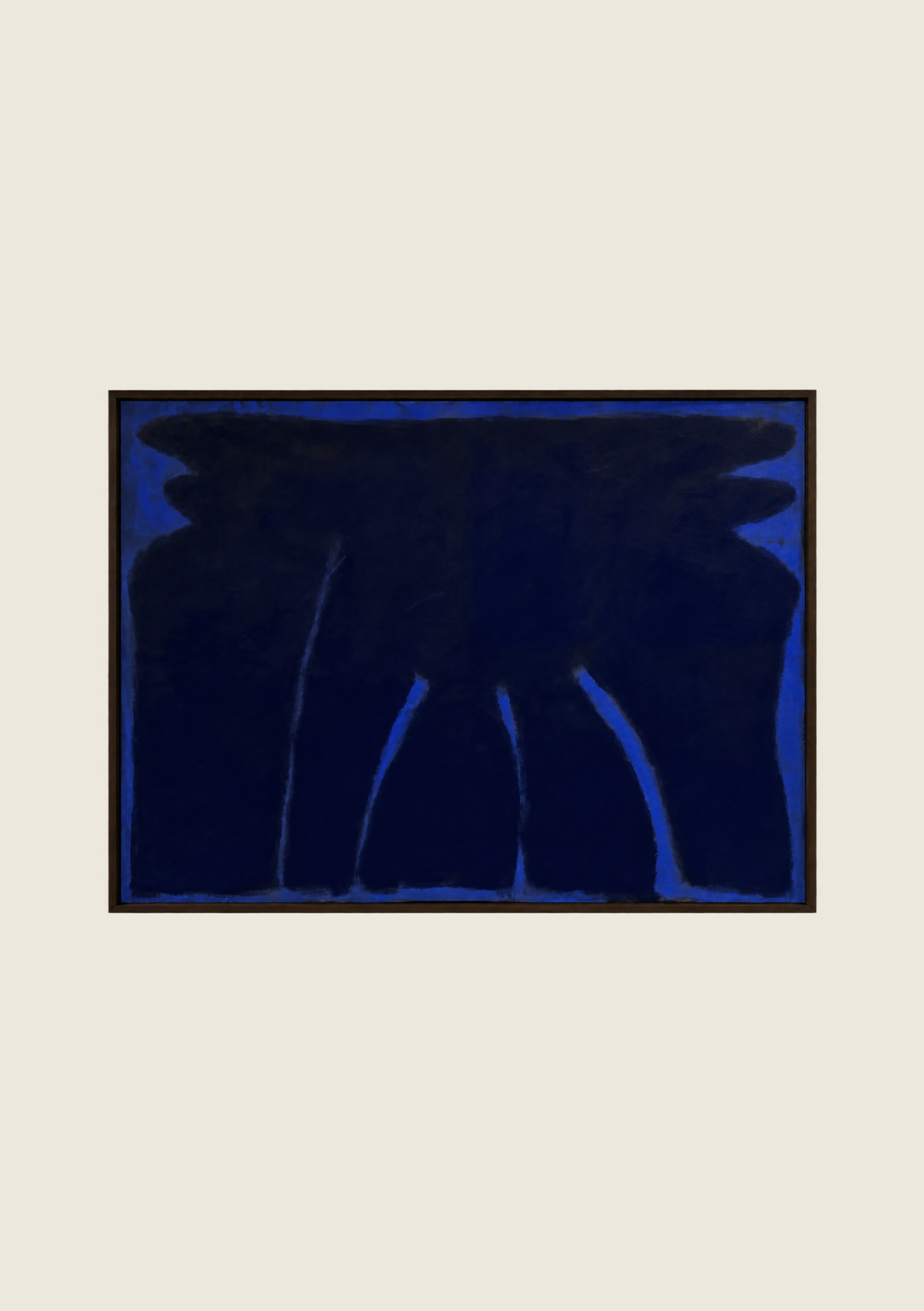 An abstract framed painting featuring a deep navy blue and royal blue composition, contemporary art from our Amsterdam studio