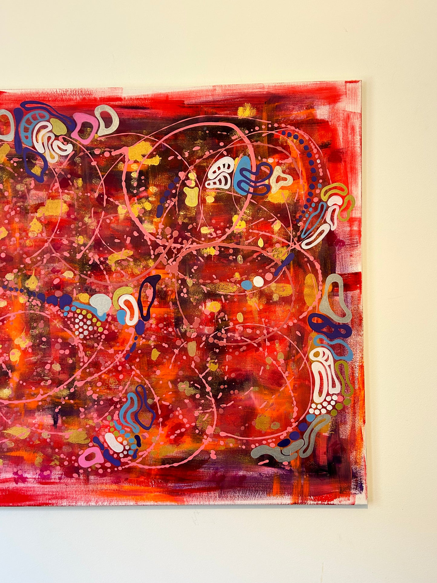 Yannick Weinberger's painting 'Organised Chaos Part 1' Abstract original wall art in red colours