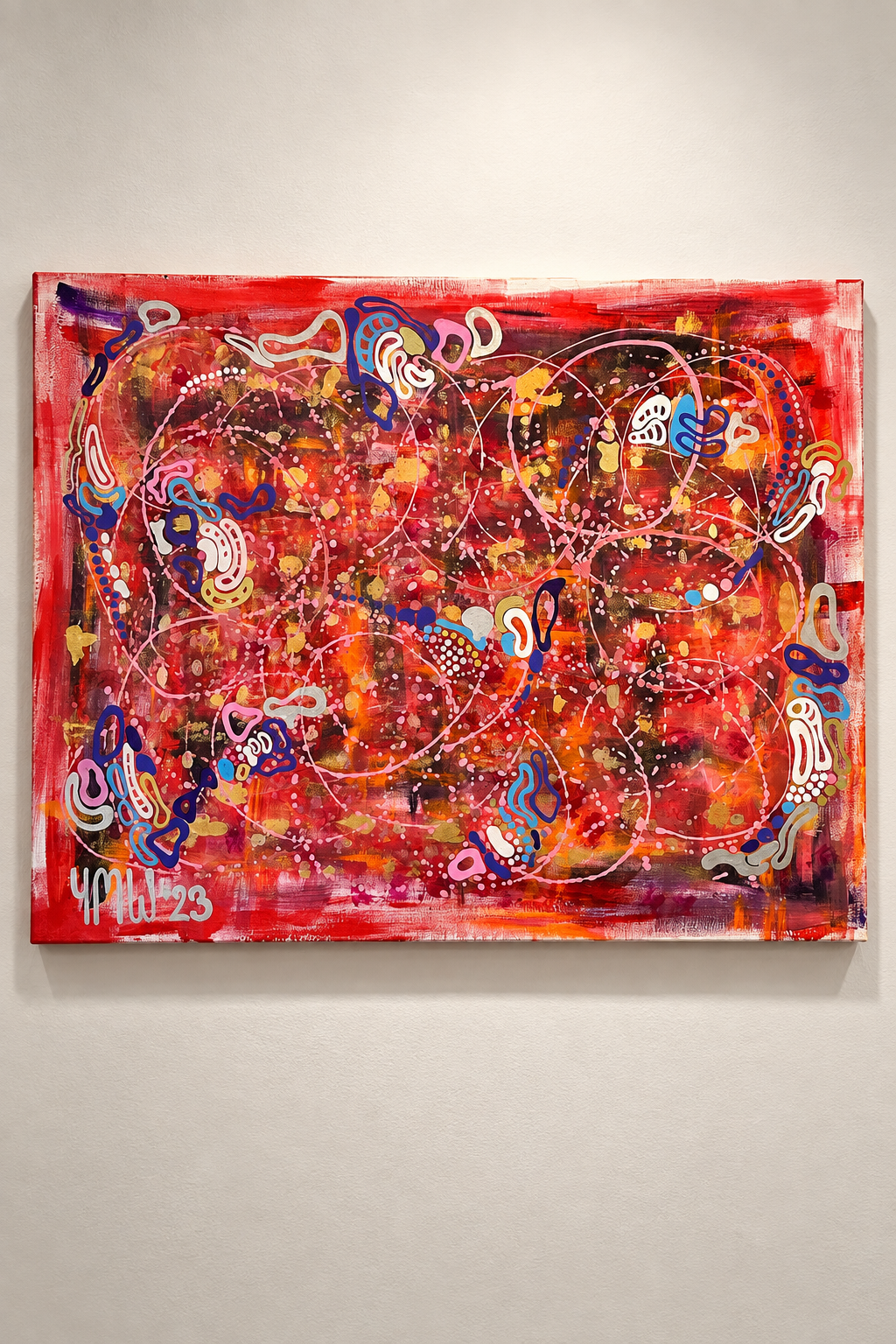Yannick Weinberger's painting 'Organised Chaos Part 1' Abstract original wall art in red colours