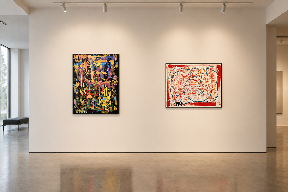 Yannick Weinberger’s exposition of abstract colourful artworks on canvas