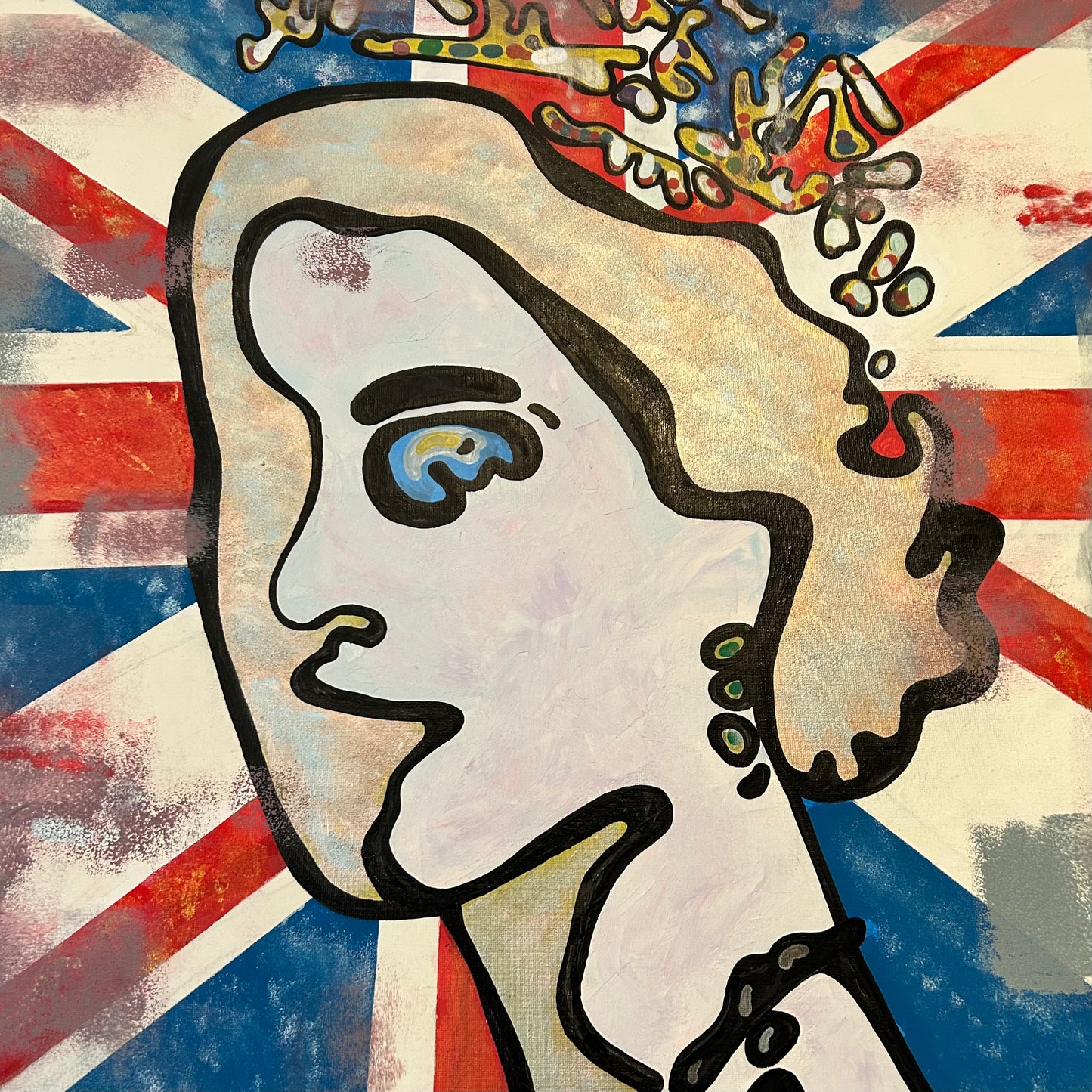 Yannick Weinberger's abstract painting 'The Queen' and 'The Spare'. Original wall art inspired by British monarchy.